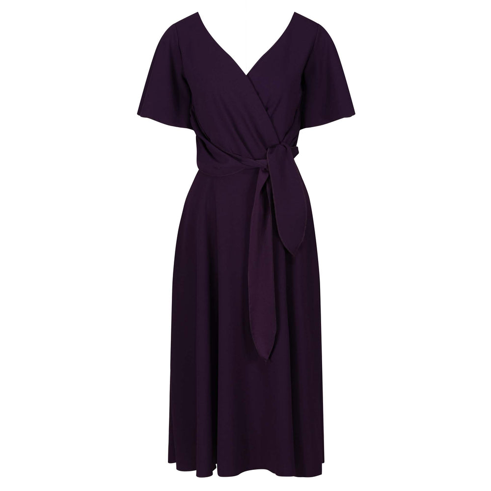Purple Crossover V Neck Vintage Wrap Top Swing Dress