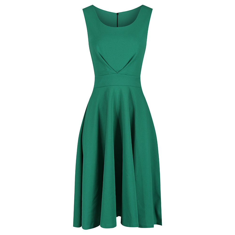 Emerald Green Pleated Swing Summer Dress - Pretty Kitty Fashion