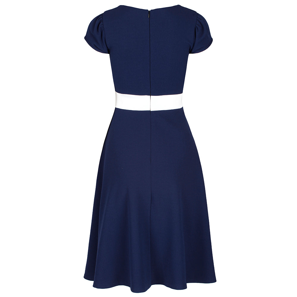 Navy Blue and White Nautical Inspired Rockabilly 50s Swing Dress - Pretty Kitty Fashion