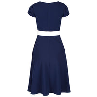 Navy Blue and White Nautical Inspired Rockabilly 50s Swing Dress - Pretty Kitty Fashion
