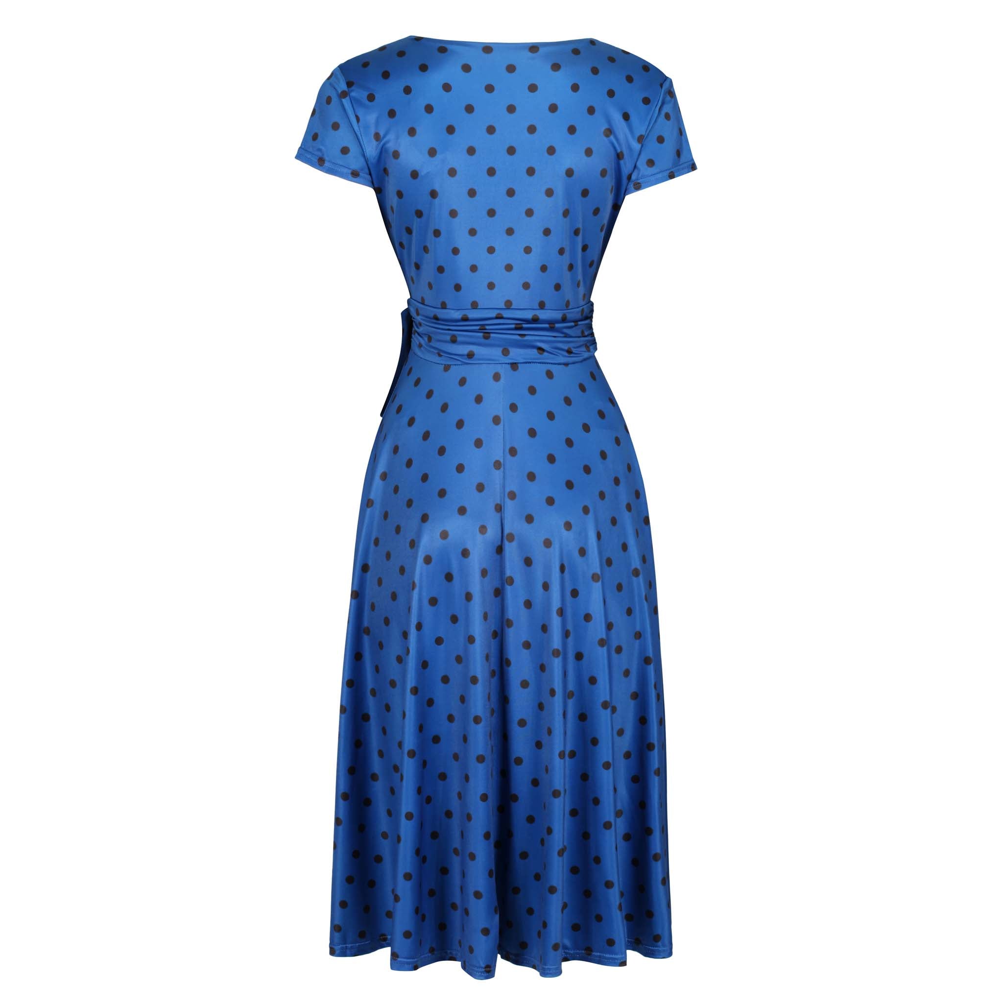 Classic Royal Blue Polka Dot Cap Sleeve Fit And Flare Midi Dress ...