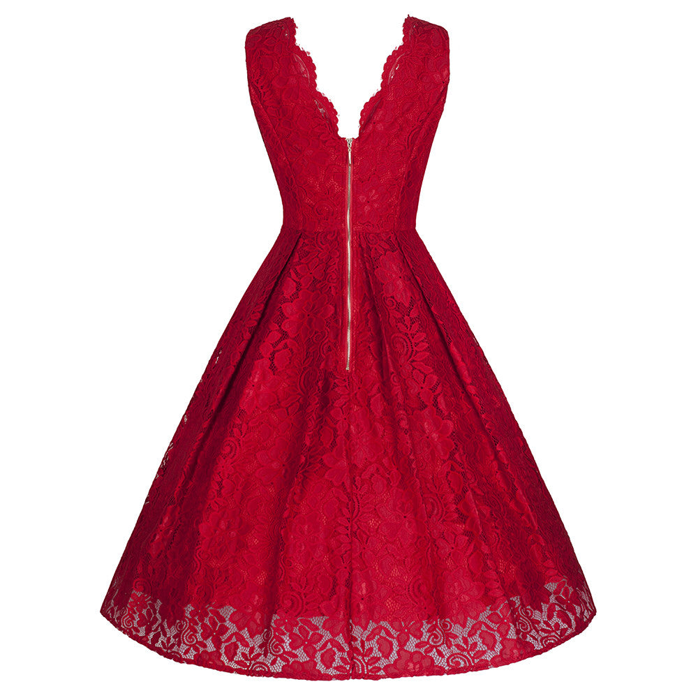Jolie Moi Vintage Red Embroidered Lace 50s Swing Occasion Dress ...