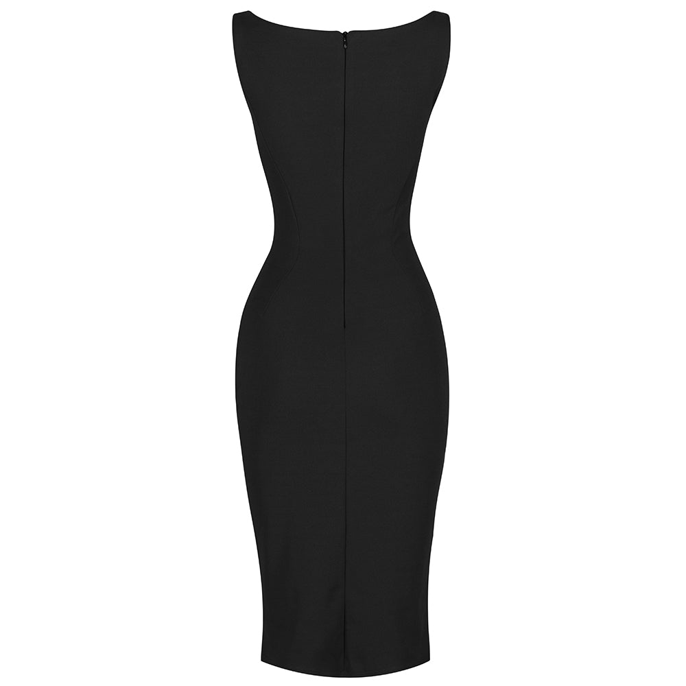 Black 40s Bodycon Sleeveless Hollywood Wiggle Dress - Pretty Kitty Fashion