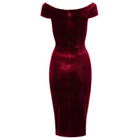 Claret Wine Red Velour Cap Sleeve Crossover Top Bardot Wiggle Dress - Pretty Kitty Fashion