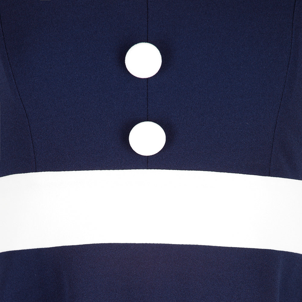 Navy Blue and White Nautical Inspired Rockabilly 50s Swing Dress - Pretty Kitty Fashion