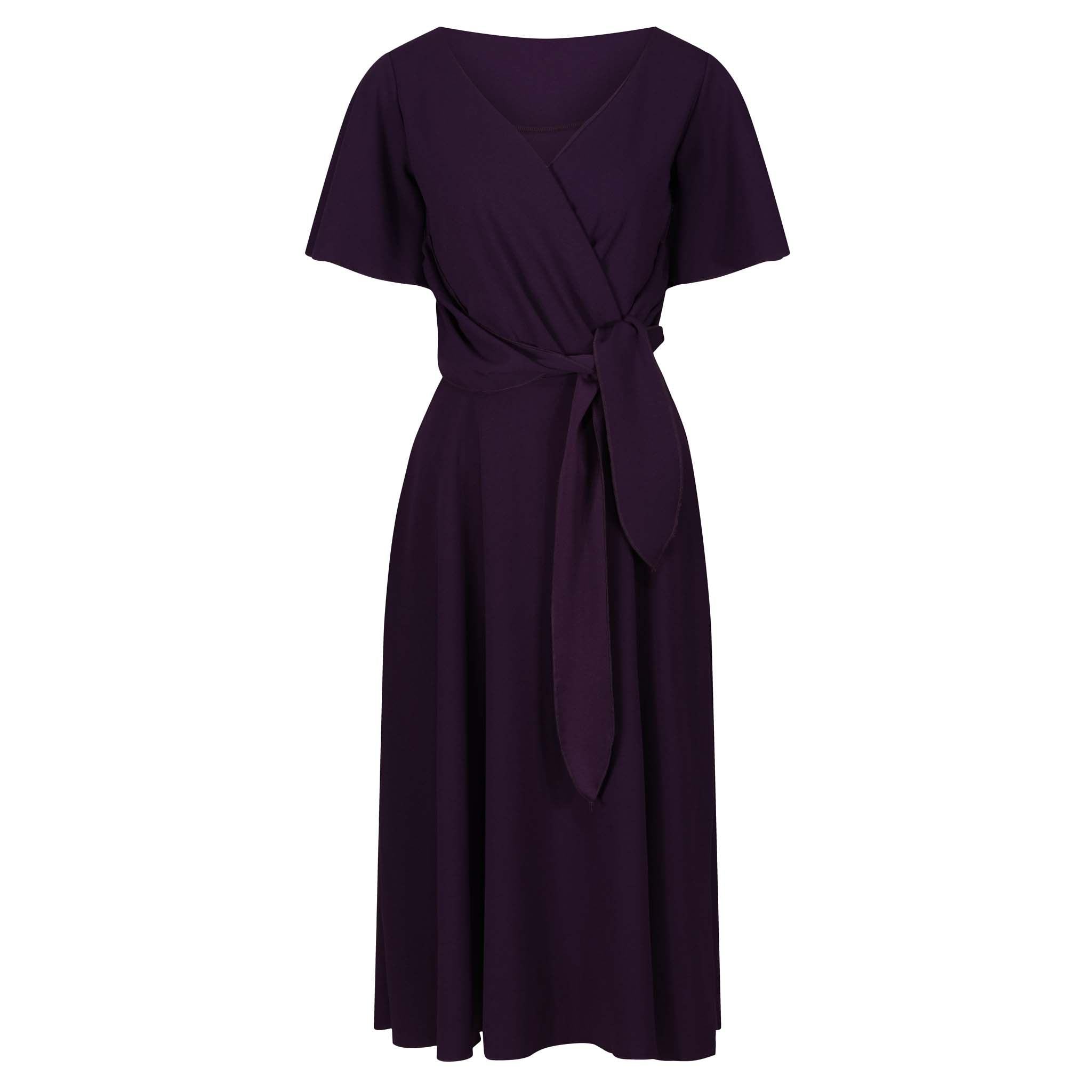 Purple Crossover V Neck Vintage Wrap Top Swing Dress