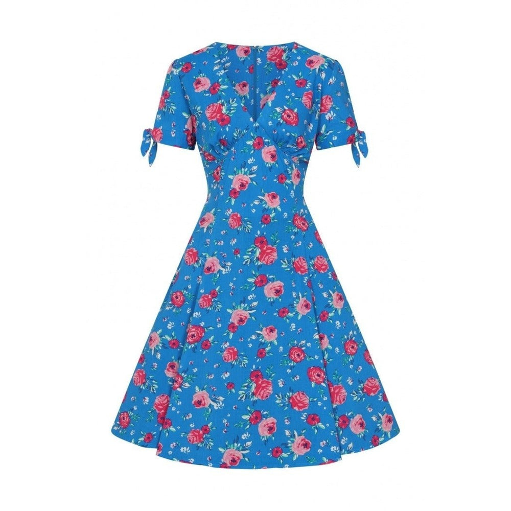 Vibrant Blue Pink Floral Fit And Flare Swing Dress