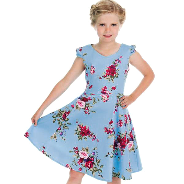 Little Kitty Girl's Sky Blue Floral Party Dress - Pretty Kitty Fashion