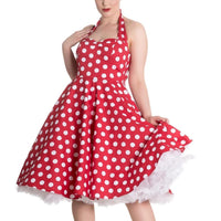 Red and White Polka Dot Rockabilly 50s Halter Swing Dress - Pretty Kitty Fashion