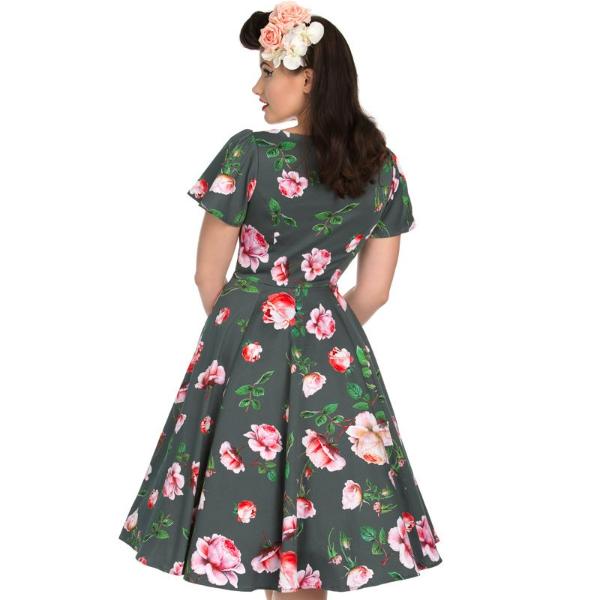 Sage Green Floral Print Cap Sleeve Rockabilly 50s Swing Tea Dress - Pretty Kitty Fashion