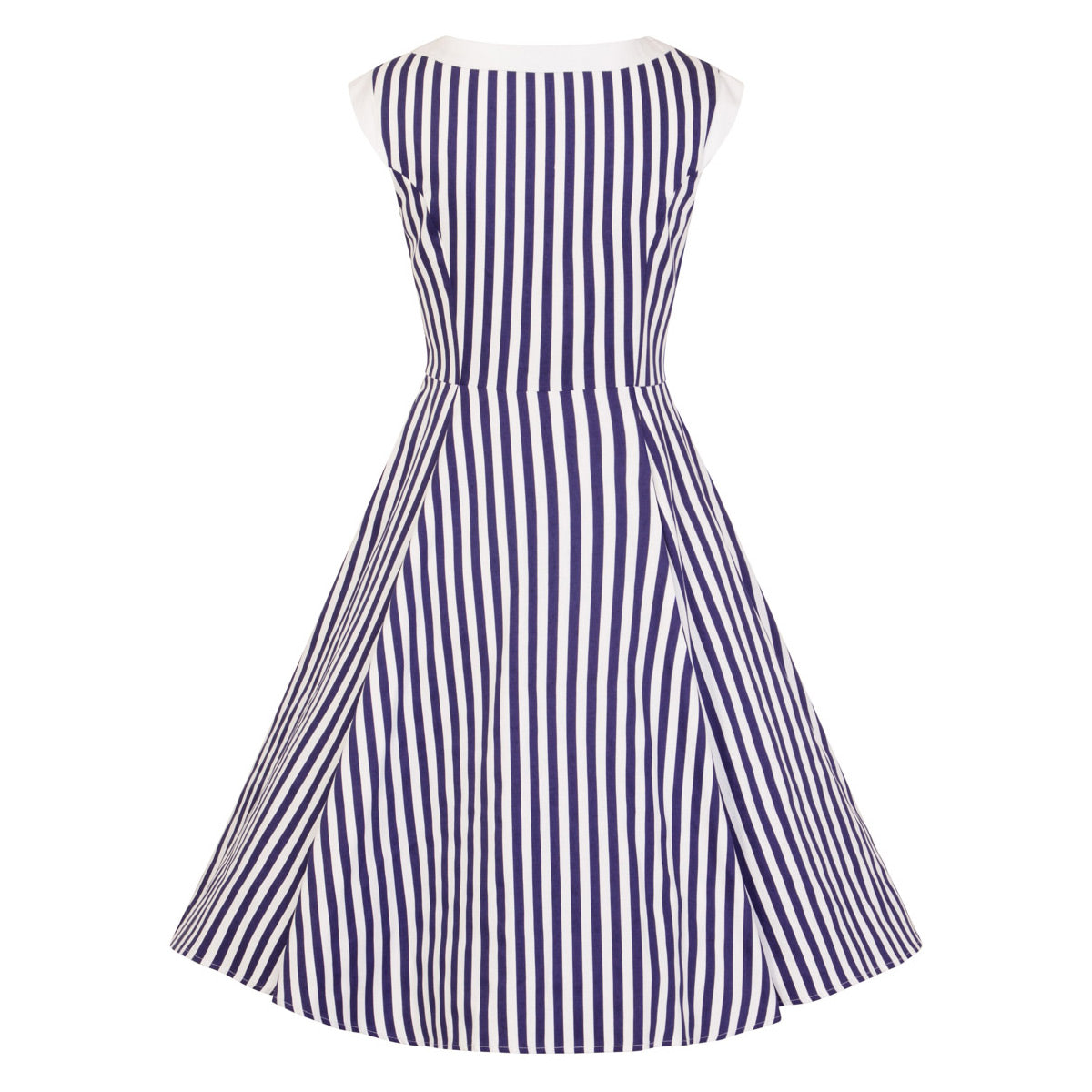 Navy Blue and White Striped Sleeveless Rockabilly 50s Swing Dress - Pretty Kitty Fashion