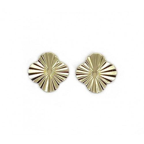 Gold Shiny Textured Clover Stud Earrings
