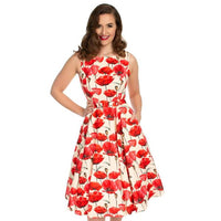 Off White Red Poppy Vintage Belted 1950s Swing Dress - Pretty Kitty Fashion