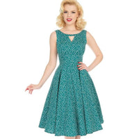 Green And White Polka Dot 50s Cut Out Swing Dress - Pretty Kitty Fashion