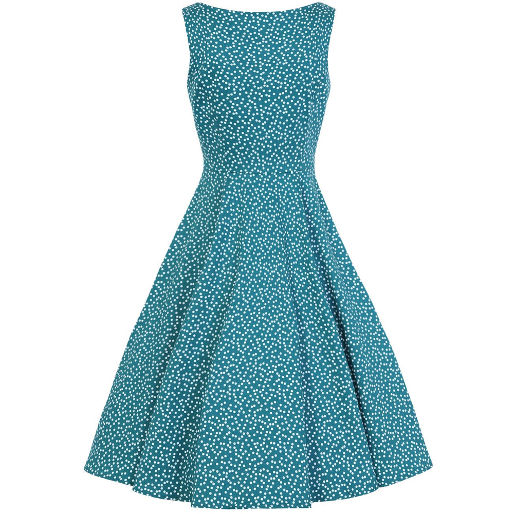 Green And White Polka Dot 50s Cut Out Swing Dress - Pretty Kitty Fashion