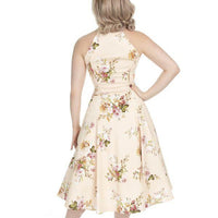 Cream And Floral Print Halter Neck 50s Swing Dress - Pretty Kitty Fashion