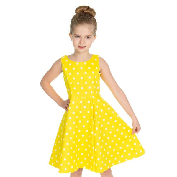 Little Kitty Girl's Yellow White Polka Dot Party Dress - Pretty Kitty Fashion