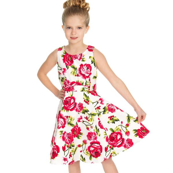 Little Kitty Girl's White And Sweet Rose Floral Party Dress - Pretty Kitty Fashion