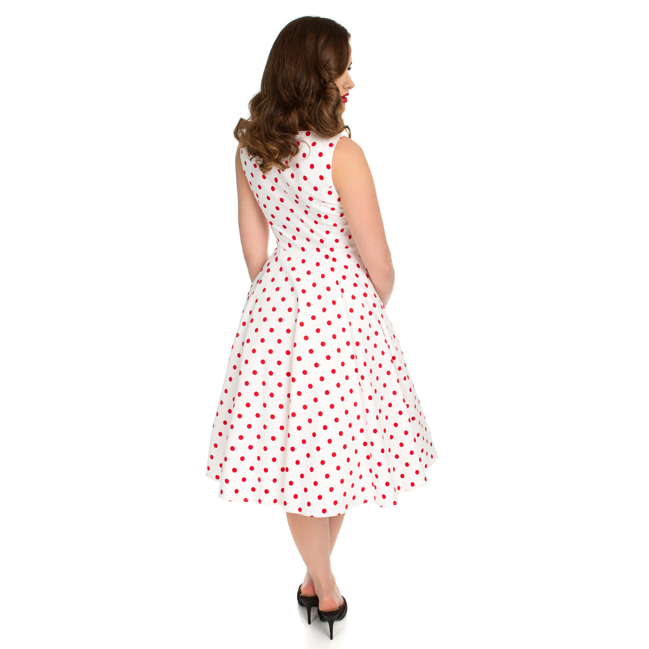 White and Red Polka Dot 50s Audrey Swing Dress - Pretty Kitty Fashion