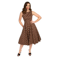1950s Brown Polka Dot Swing Dress Vintage Inspired Cotton Sleeveless Full Skirt Rockabilly Dress Pretty Kitty Fashion 1950s Brown Polka Dot Swing Dress Vintage Inspired Cotton Sleeveless Full Skirt Rockabilly Dress Pretty Kitty Fashion