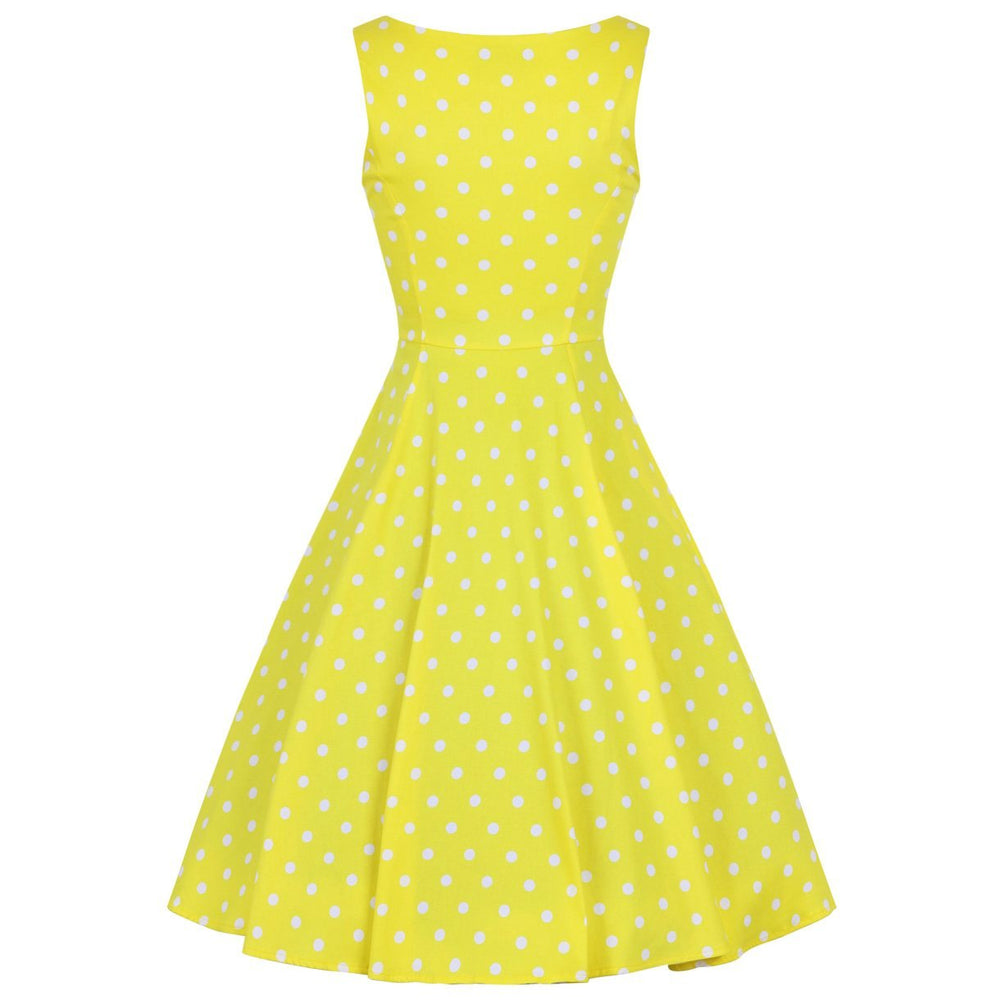 Yellow And White Polka Dot 50s Audrey Swing Dress - Pretty Kitty Fashion