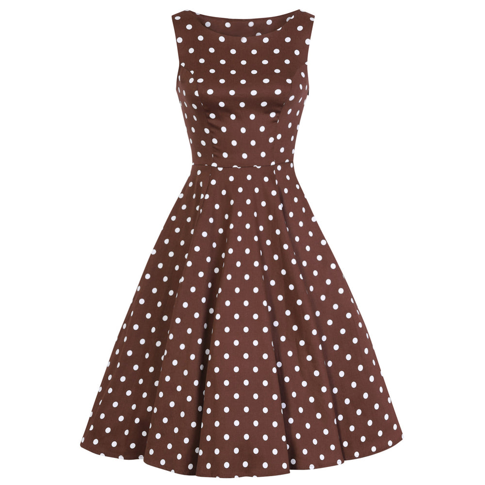 Chocolate Brown And White Polka Dot 50s Audrey Swing Dress - Pretty Kitty Fashion
