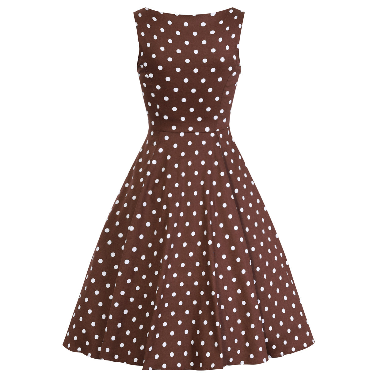 Chocolate Brown And White Polka Dot 50s Audrey Swing Dress