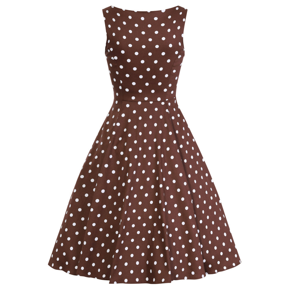 Chocolate Brown And White Polka Dot 50s Audrey Swing Dress - Pretty Kitty Fashion