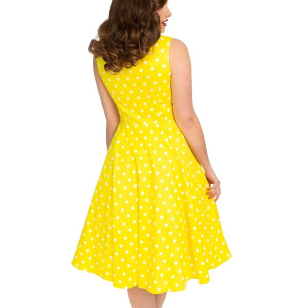 Yellow And White Polka Dot 50s Audrey Swing Dress - Pretty Kitty Fashion