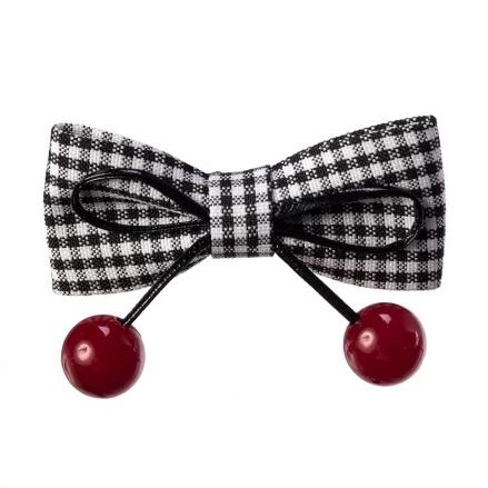 Black and White Gingham Check Bow Cherry Hair Clip - Pretty Kitty Fashion