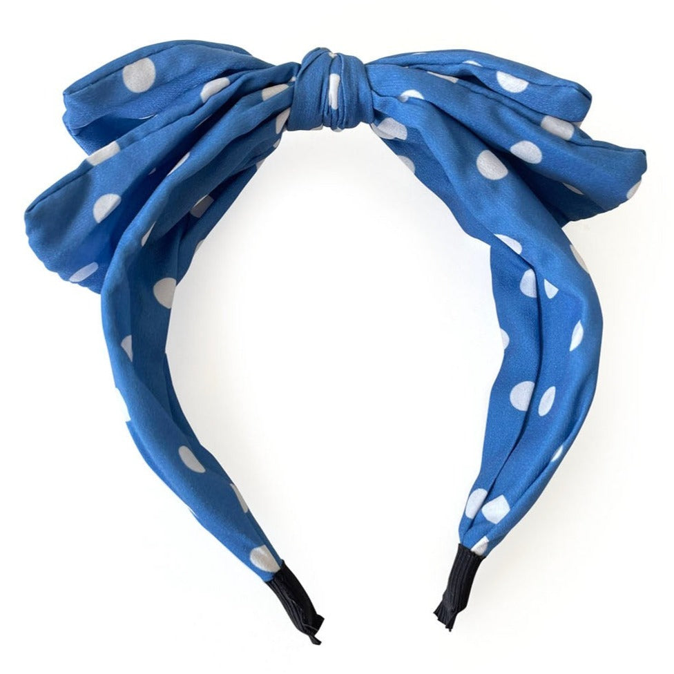 Blue And White Polka Dot Double Bow Headband