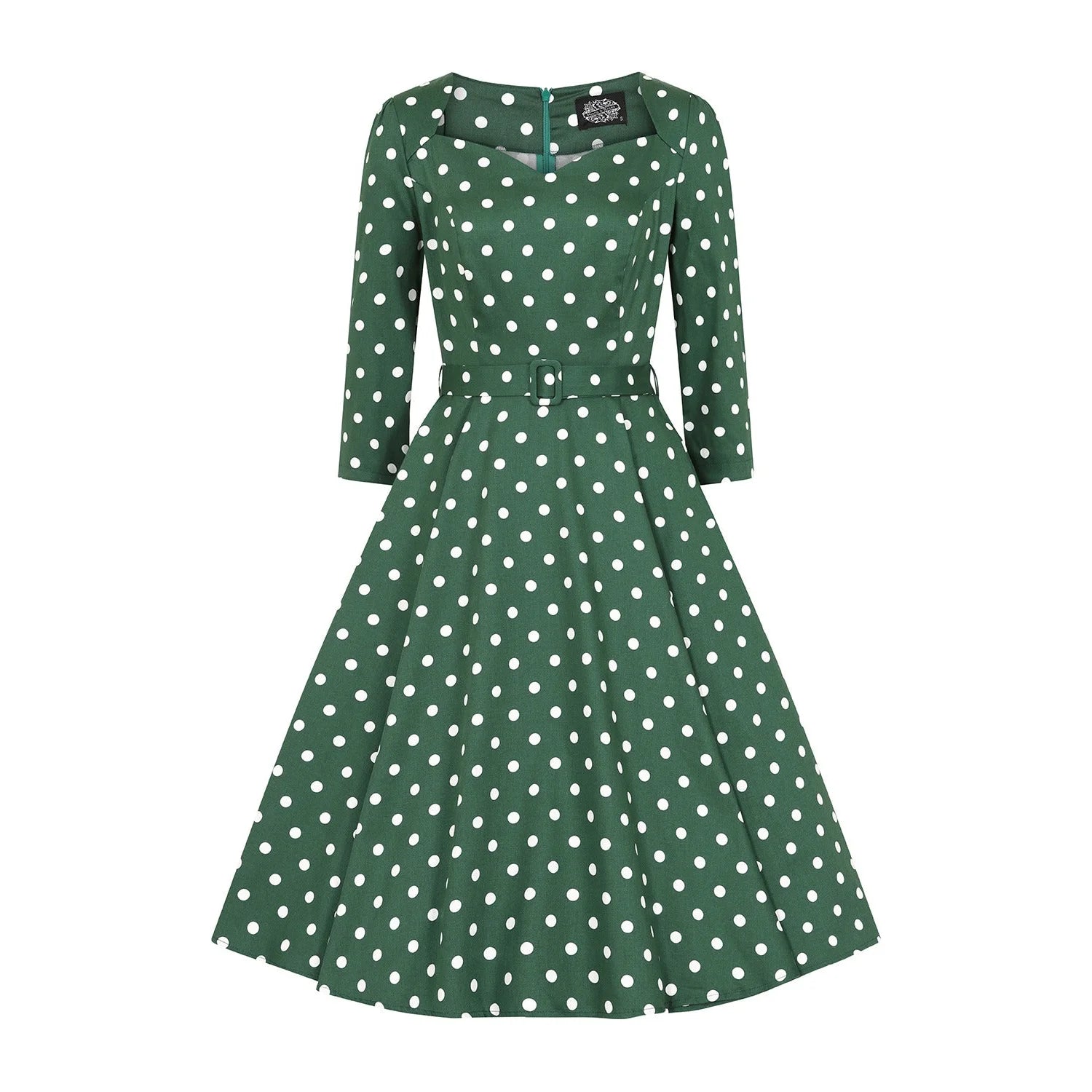 Green And White Polka Dot Vintage 50s 3/4 Sleeve Swing Dress by ...