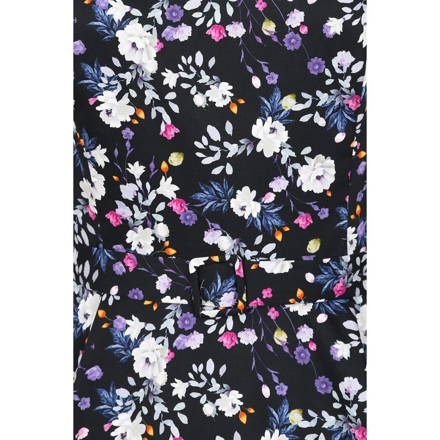 Black Multi Floral Print 3/4 Sleeve 50s Swing Dress