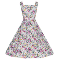 Natural Floral Cotton Sleeveless Rockabilly Dress - Pretty Kitty Fashion