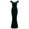 Green Cap Sleeve Crossover Bust Fishtail Hem Velour Maxi Dress - Pretty Kitty Fashion