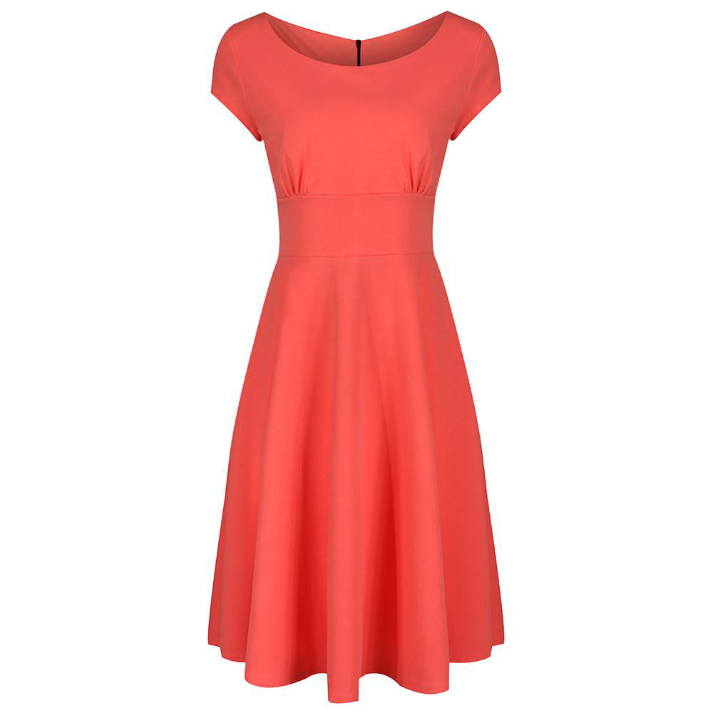 Coral Cap Sleeve Fit And Flare Midi Dress - Pretty Kitty Fashion