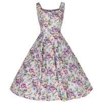 Natural Floral Cotton Sleeveless Rockabilly Dress - Pretty Kitty Fashion