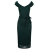 Forest Green Vintage Lace Tie Front Bodycon Midi Pencil Dress