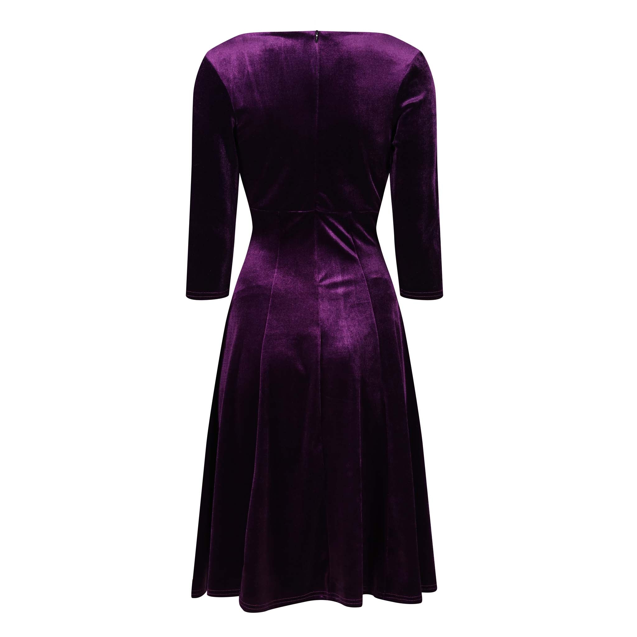 Purple Velour 3/4 Sleeve Vintage Swing Midi Dress