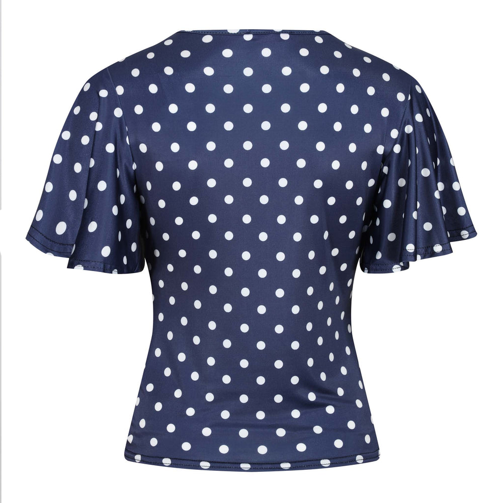 Navy White Polka Dot Waterfall Sleeve Top