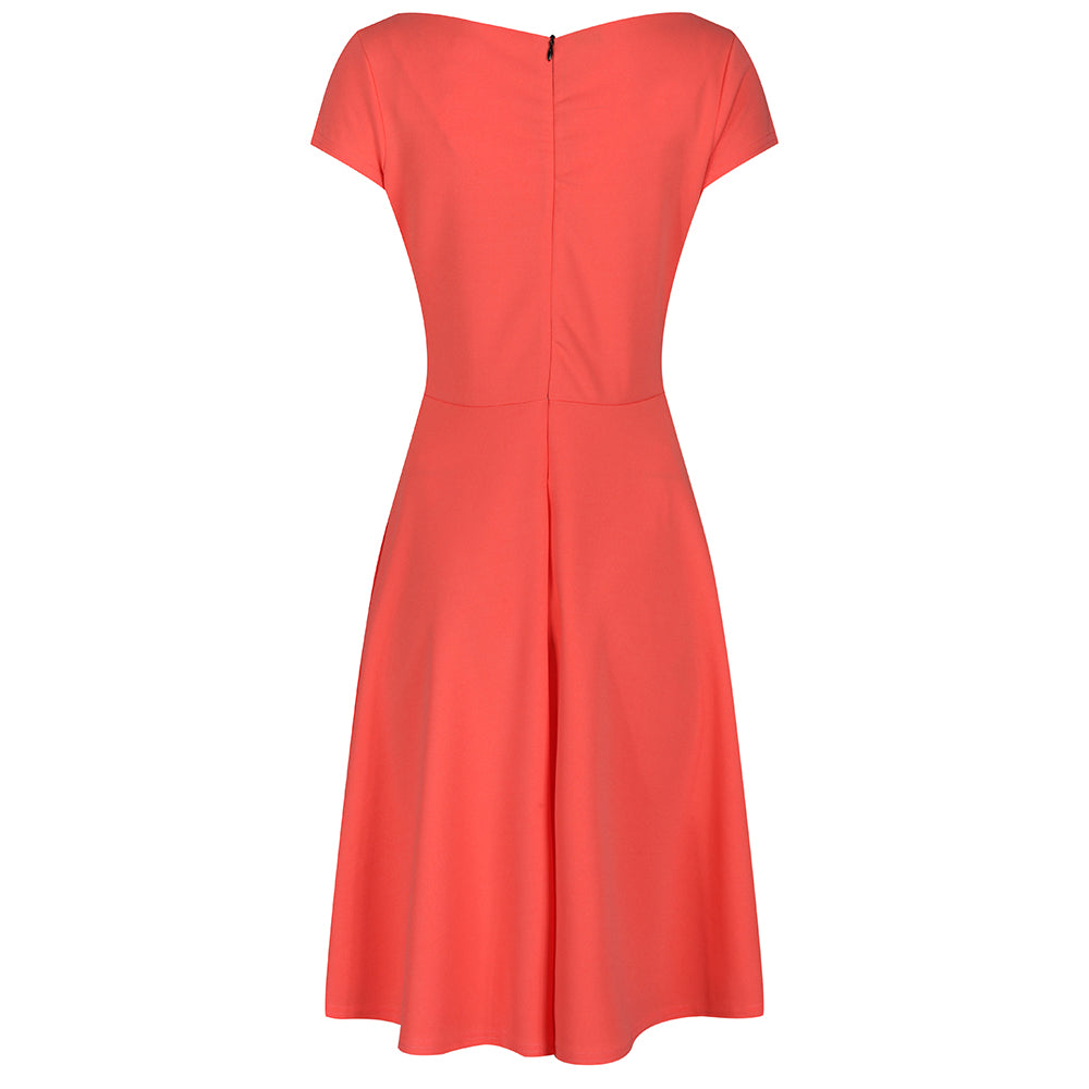 Coral Orange Cap Sleeve Fit And Flare Midi Dress – Pretty