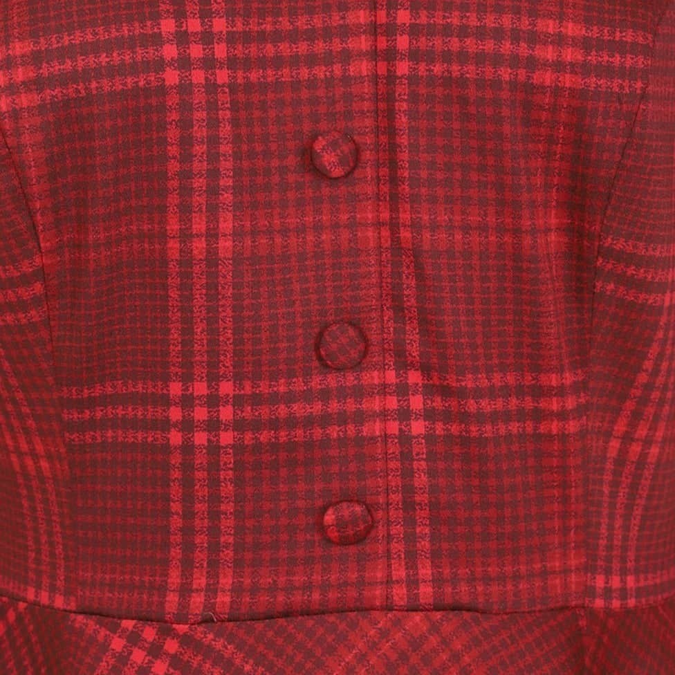 Vintage Red Check 3/4 Sleeve Collar Burns Swing Dress