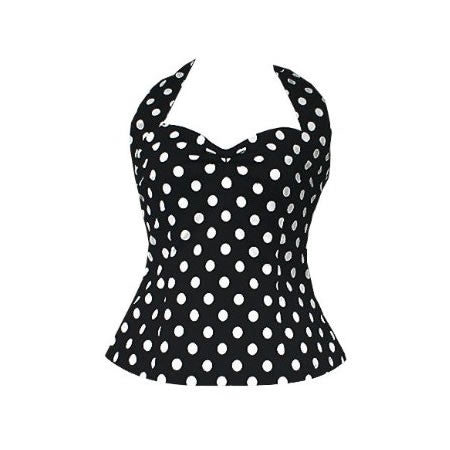 Black and White Polka Dot Halterneck Retro 50s Top - Pretty Kitty Fashion