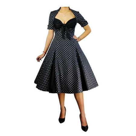 Black and White Polka Dot Retro 50s Swing Dress Pretty Kitty Fashion