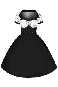 Black with White Polka Dot Top 50s Swing Dress - Pretty Kitty Fashion