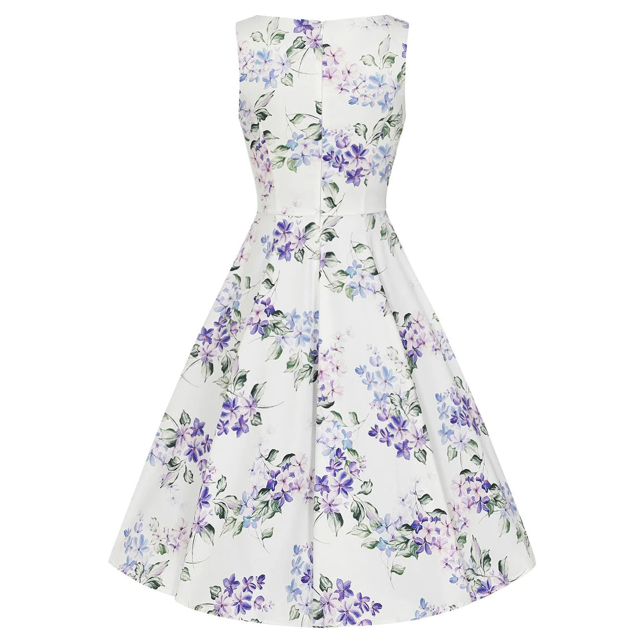White Purple Floral Print Audrey Rockabilly 50s Swing Dress
