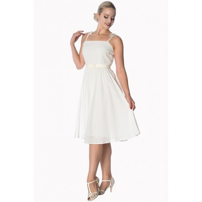 Ivory White Cotton Shoulder Strap Summer Swing Dress