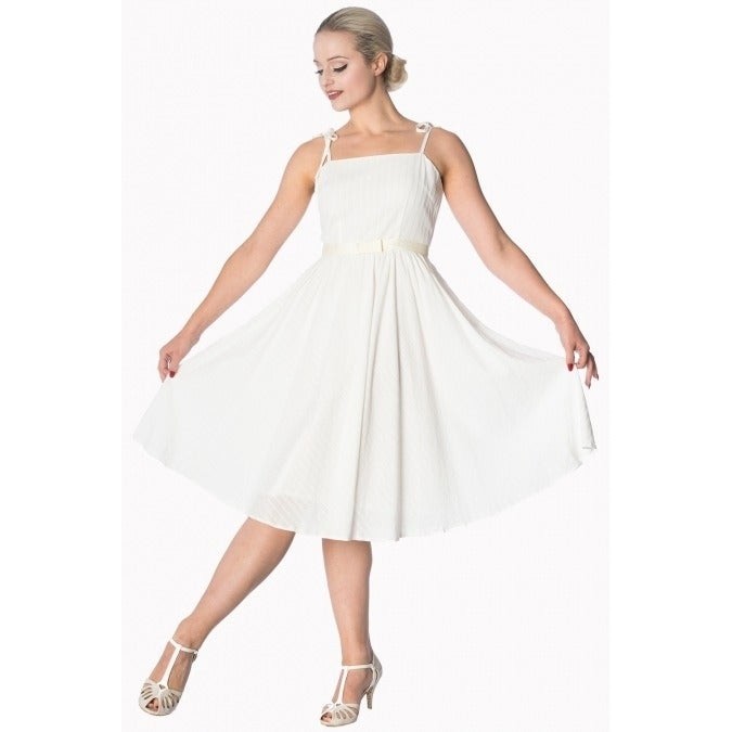 Ivory White Cotton Shoulder Strap Summer Swing Dress