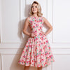 Pink Floral Print Audrey Rockabilly 50s Swing Dress