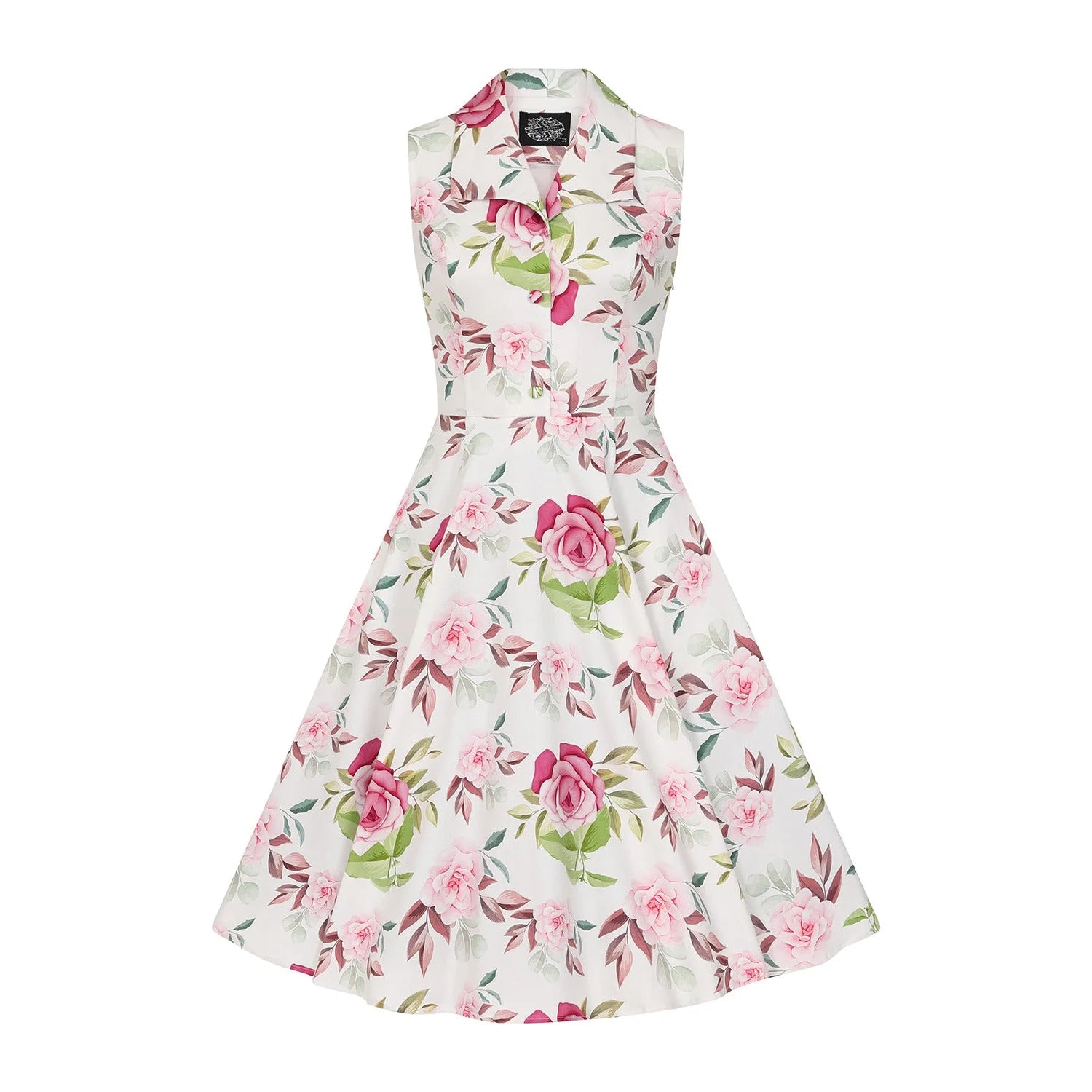 White Floral Print Sleeveless Rockabilly 50s Swing Tea Dress